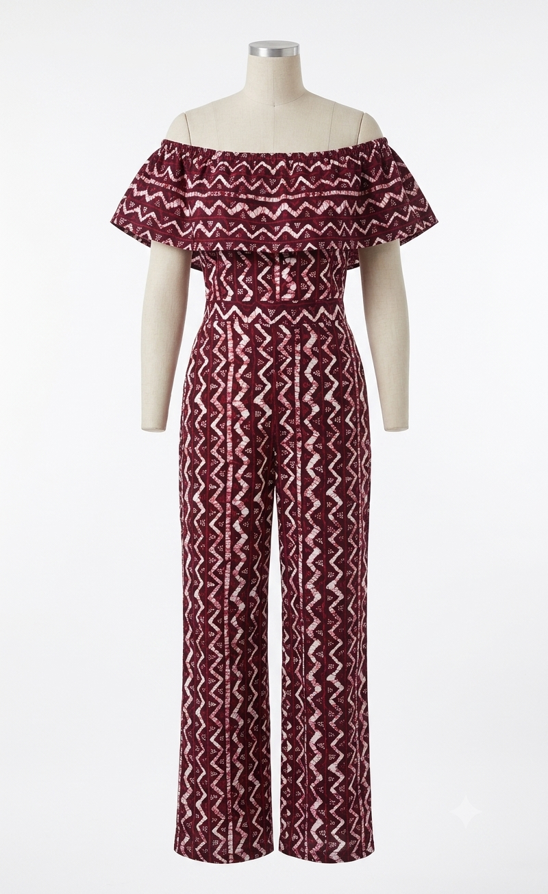 Chevron Print Off-Shoulder Jumpsuit