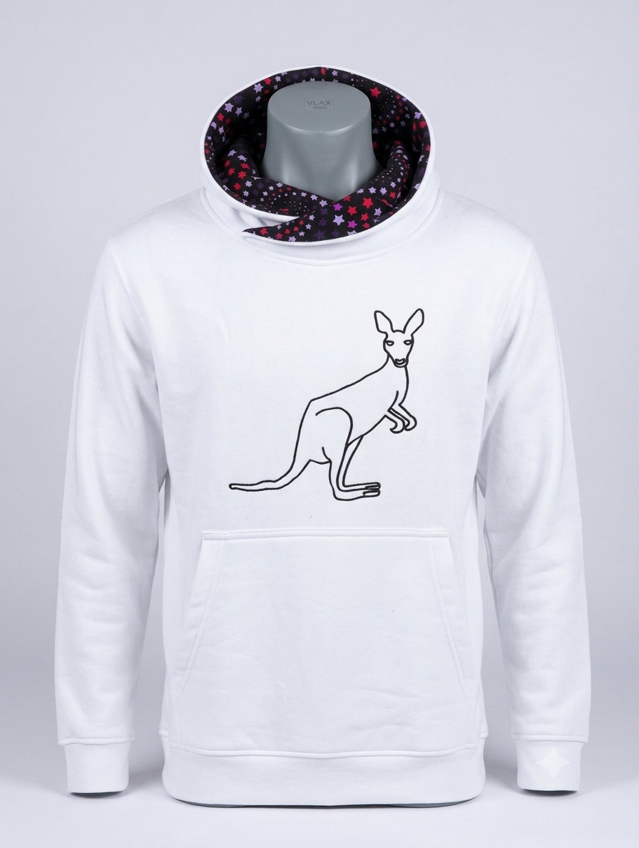 Kangaroo Hoodie Navy Olive Edition – front view, olive vitenge cowl neck