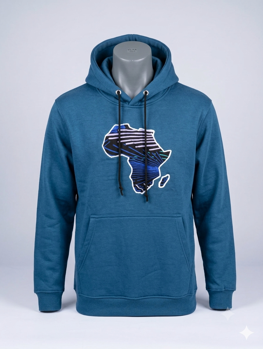 Africa Map Hoodie – Steel Blue Edition