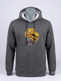 African Queen Hoodie Charcoal Edition – front view, gold vitenge head wrap illustration