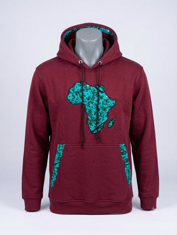 Africa Map Hoodie – Burgundy Edition