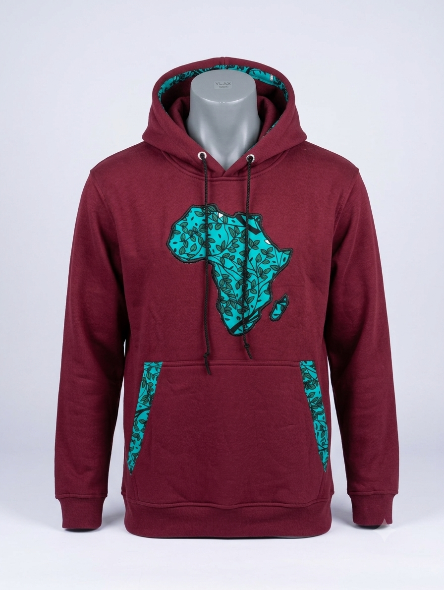 Africa Map Hoodie – Burgundy Edition