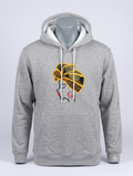 African Queen Hoodie Grey Edition – front view, gold vitenge head wrap illustration