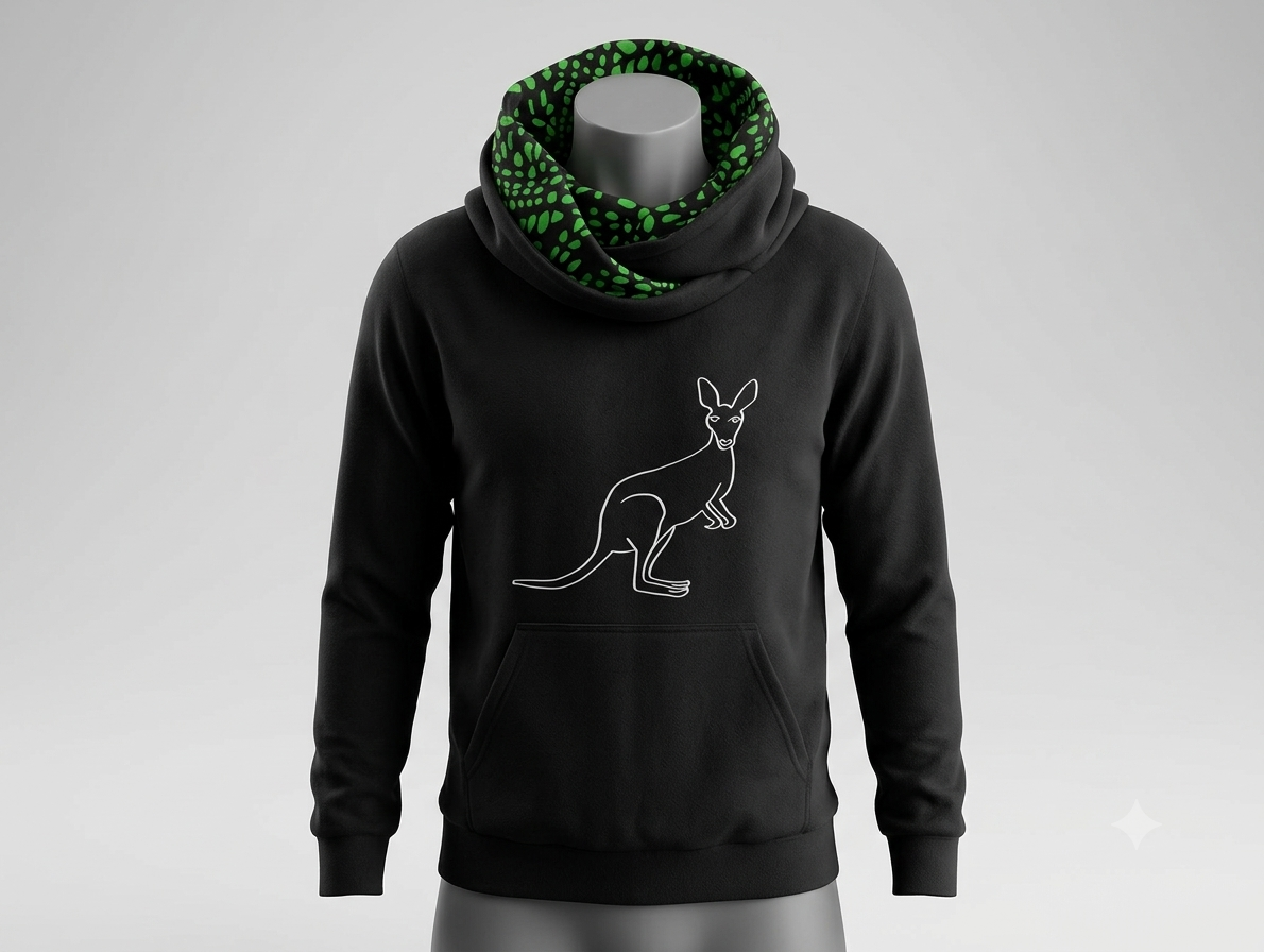 Kangaroo Hoodie Teal Edition – front view, pullover with braided drawstring
