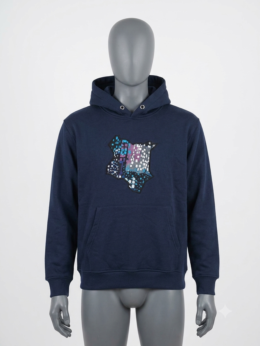 Kenya Hoodie Pink Edition – front view, pink floral vitenge cowl neck