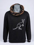 Kangaroo Hoodie Navy Gold Edition – front view, yellow leaf vitenge kangaroo