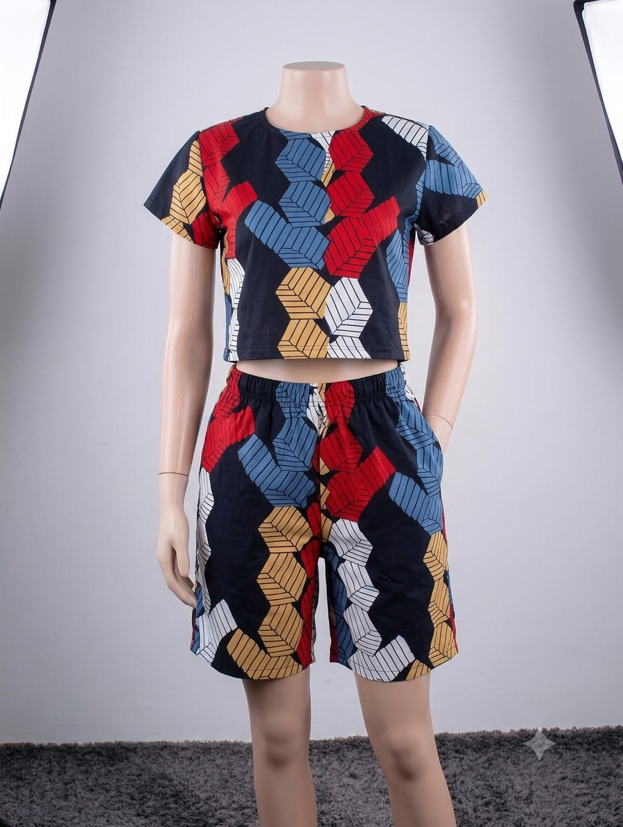 Hexagon African print matching set — navy with red, blue and gold