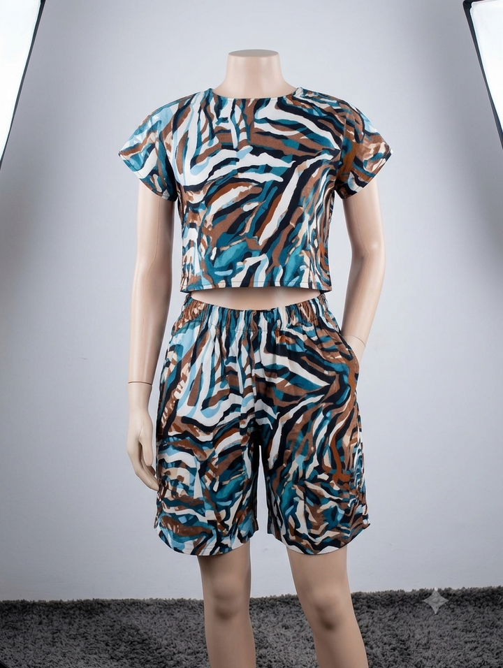African Print Matching Set — Crop Top & Shorts