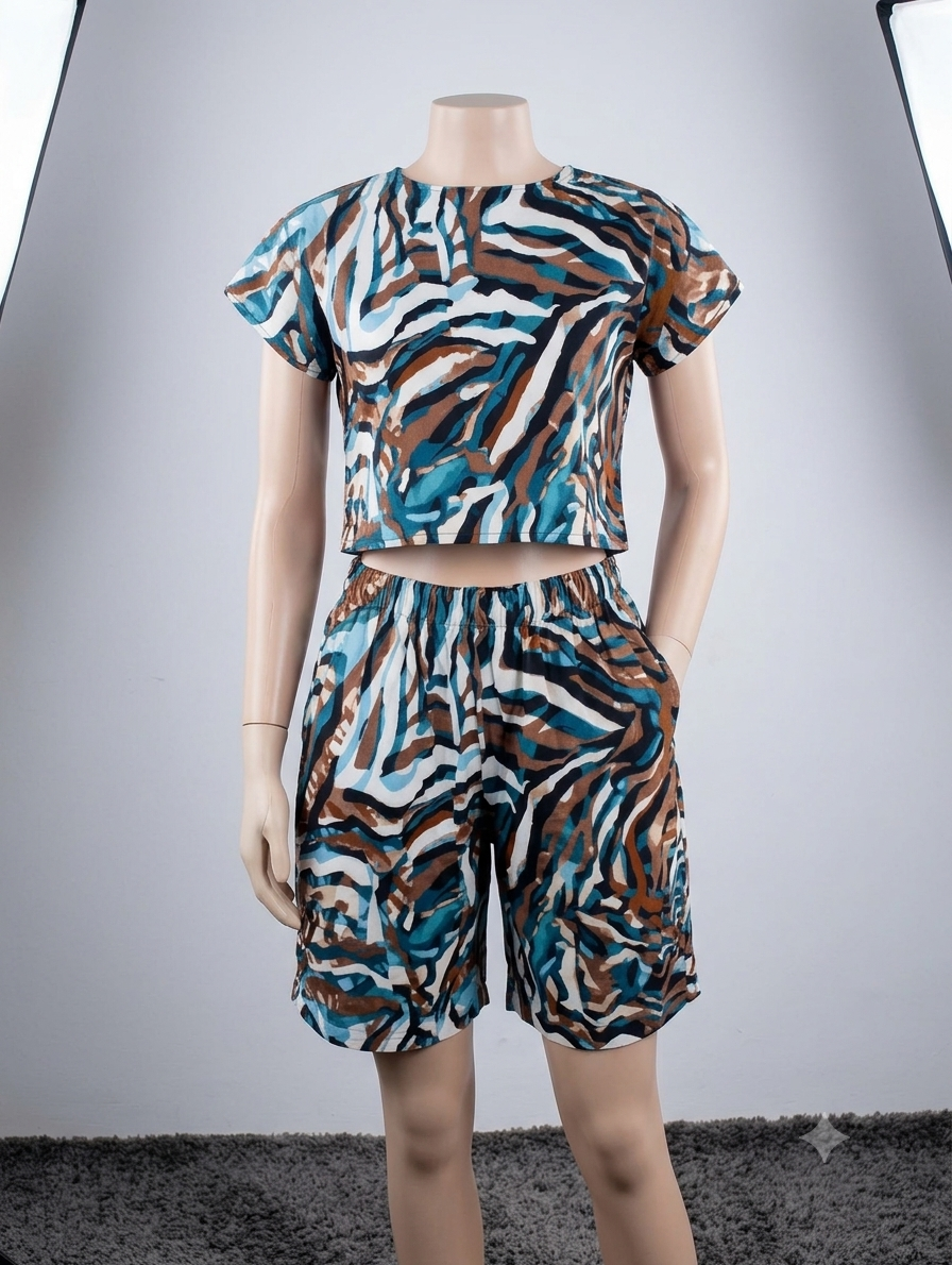 African Print Matching Set — Crop Top & Shorts