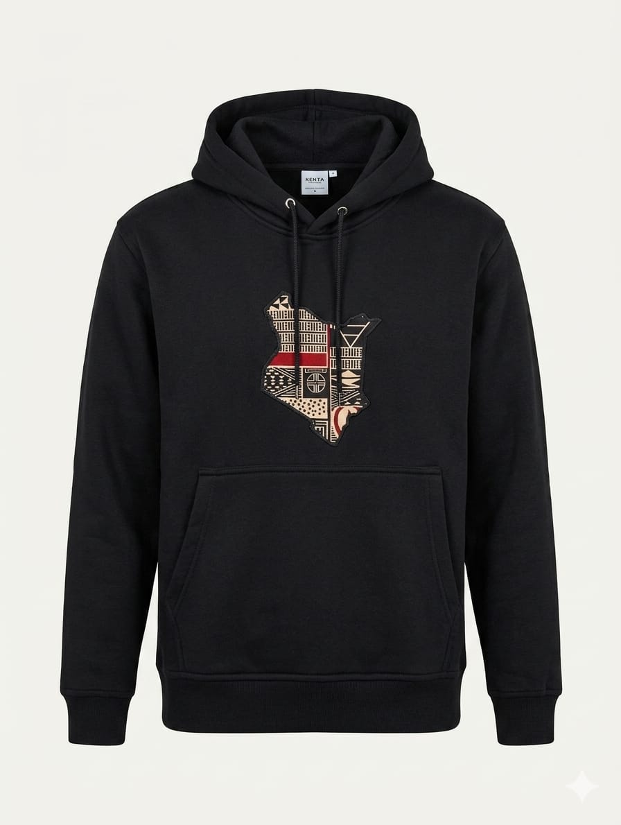 Kenya Map Vitenge Patchwork Hoodie — Black