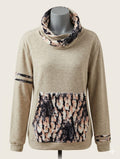 Abstract Animal Print Cowl-Neck Sweatshirt — Beige