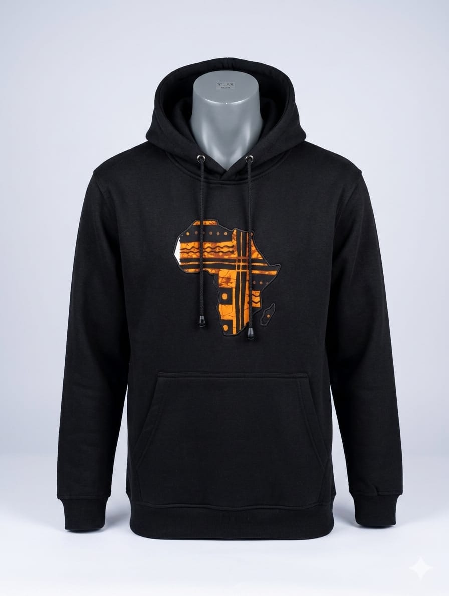 Africa Map Vitenge Patch Hoodie — Black