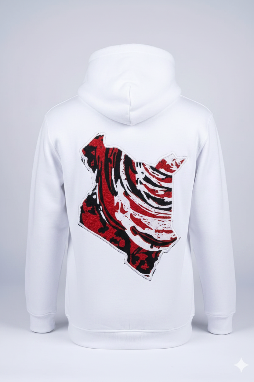White Kenya Map Tiger Hoodie — back view