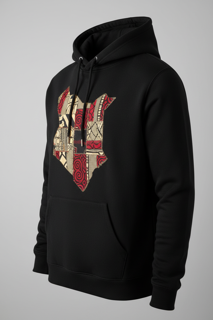 Side view of Kenya Map Vitenge Patchwork Hoodie